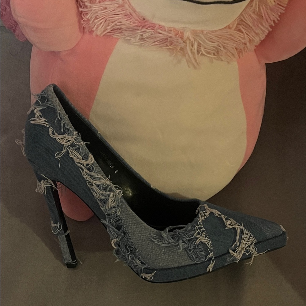 Distressed Denim Pointed Heels